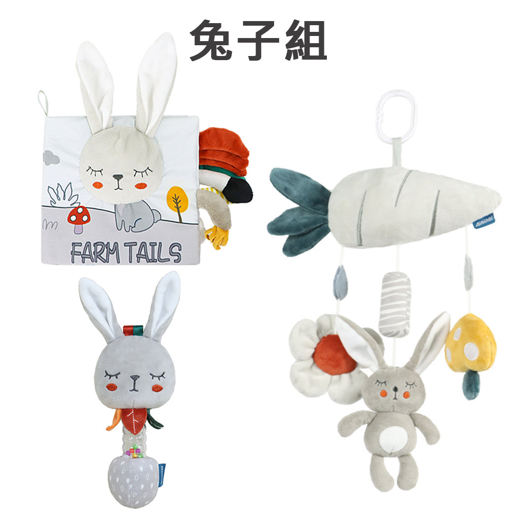 Kori Deer 可莉鹿 彌月禮盒組-北歐風英文寶寶布書+手搖鈴+嬰兒床鈴