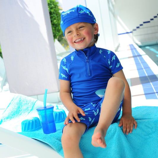 德國PlayShoes 抗UV防曬短袖兩件組兒童泳裝-鯊魚
