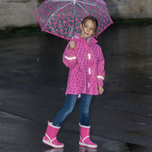 德國PlayShoes 超輕量可機洗連帽兒童雨衣外套-滿版愛心