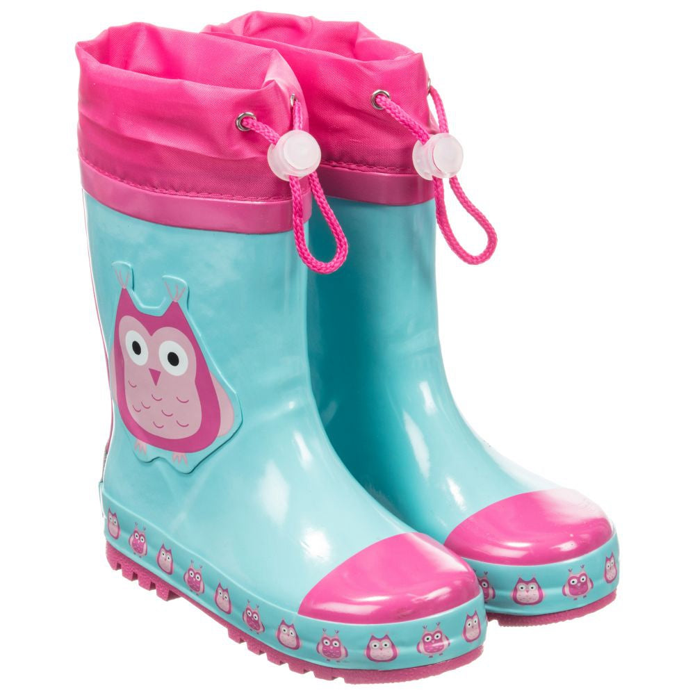 德國PlayShoes 天然橡膠中筒束口式兒童雨鞋-貓頭鷹