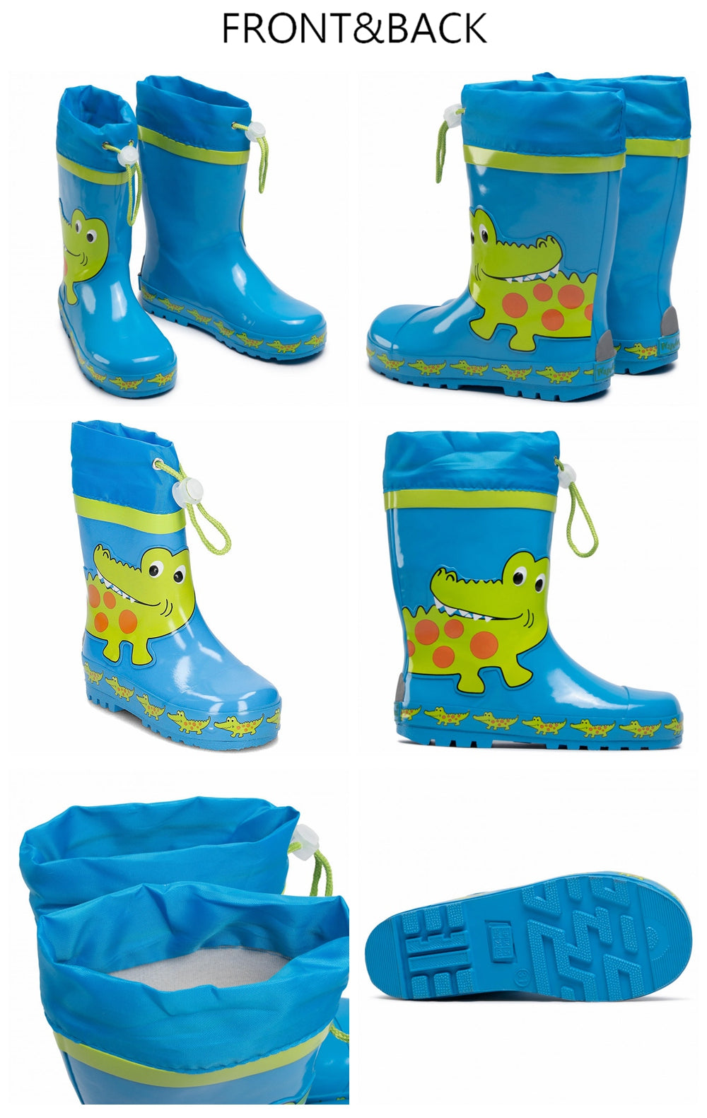 德國PlayShoes 天然橡膠中筒束口式兒童雨鞋-鱷魚