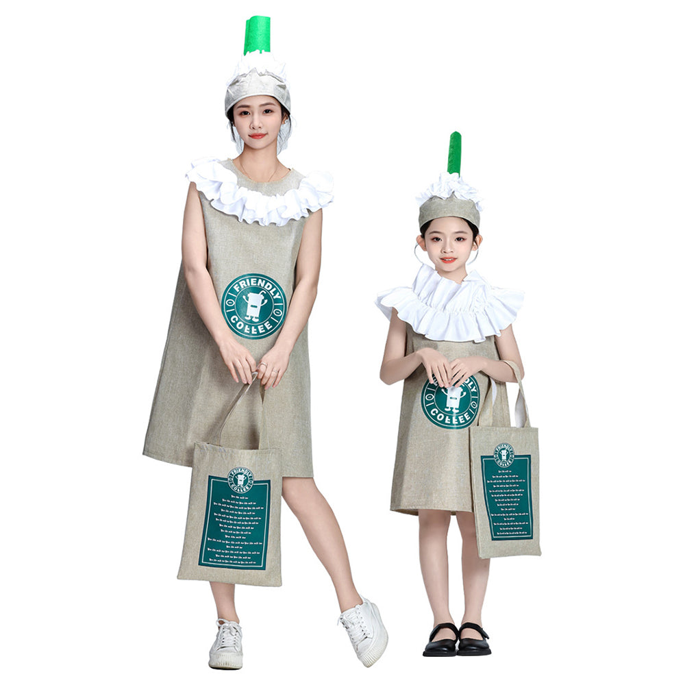 Kori Deer 可莉鹿 萬聖節兒童成人食物裝扮咖啡星冰樂帽子+造型服+提袋3件組