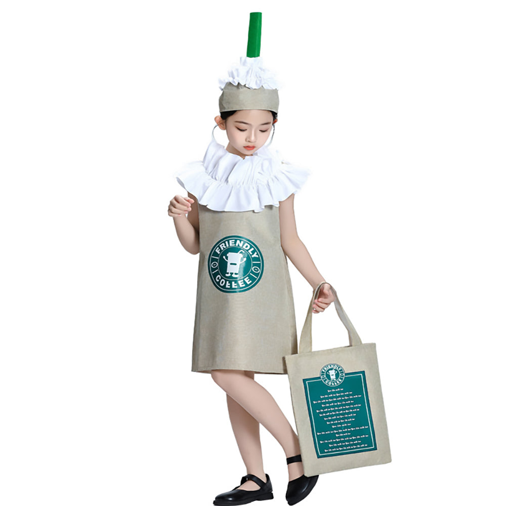 Kori Deer 可莉鹿 萬聖節兒童成人食物裝扮咖啡星冰樂帽子+造型服+提袋3件組