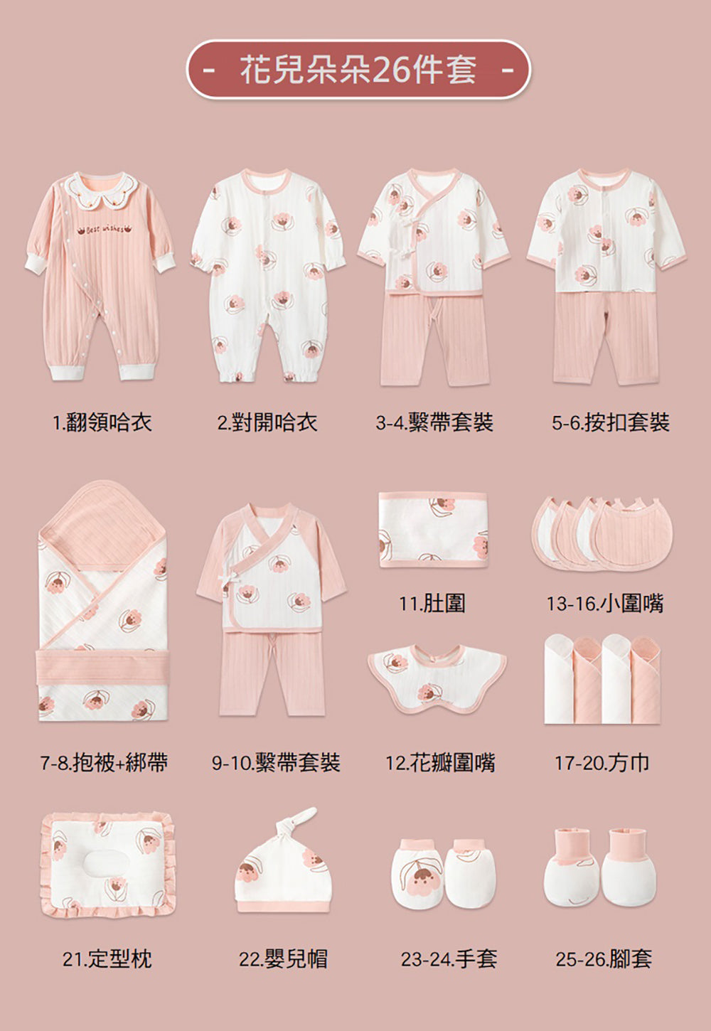 Kori Deer 可莉鹿 彌月禮盒-女寶寶新生兒連身衣配件大禮包26件四季款
