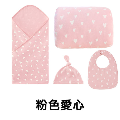 Kori Deer 可莉鹿 彌月禮盒組-北歐風嬰兒萬用包巾+寶寶帽+圍兜+哺乳枕四件組