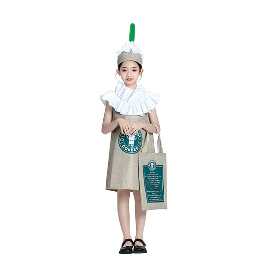 Kori Deer 可莉鹿 萬聖節兒童成人食物裝扮咖啡星冰樂帽子+造型服+提袋3件組