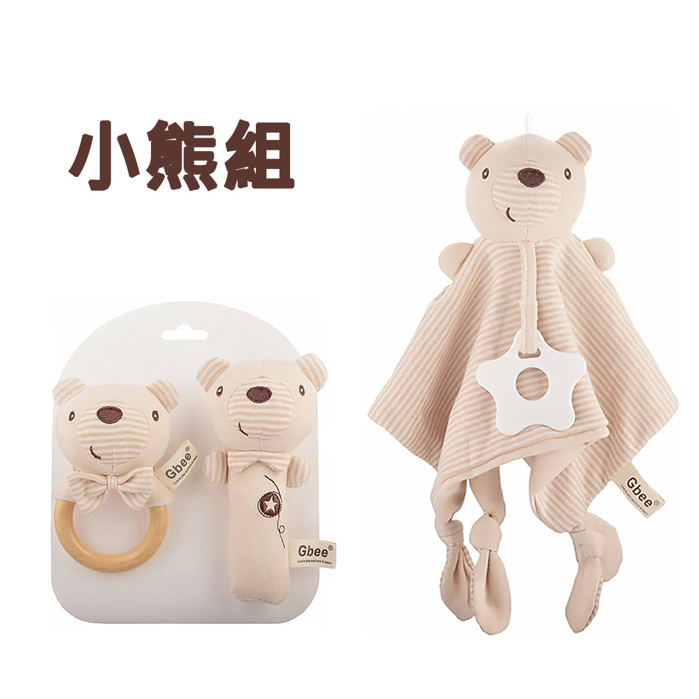 Kori Deer 可莉鹿 彌月禮盒組-有機棉嬰兒手搖鈴+固齒器安撫巾