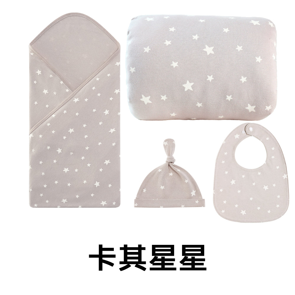 Kori Deer 可莉鹿 彌月禮盒組-北歐風嬰兒萬用包巾+寶寶帽+圍兜+哺乳枕四件組