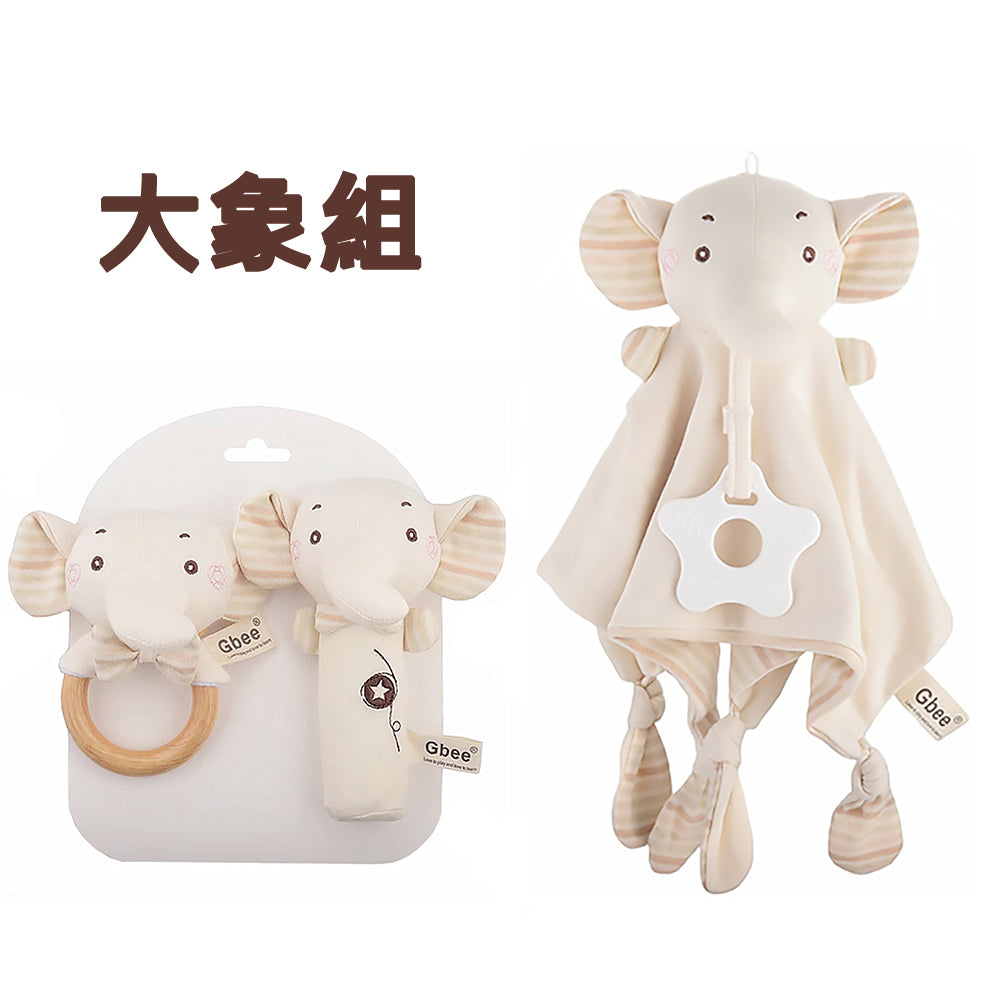 Kori Deer 可莉鹿 彌月禮盒組-有機棉嬰兒手搖鈴+固齒器安撫巾