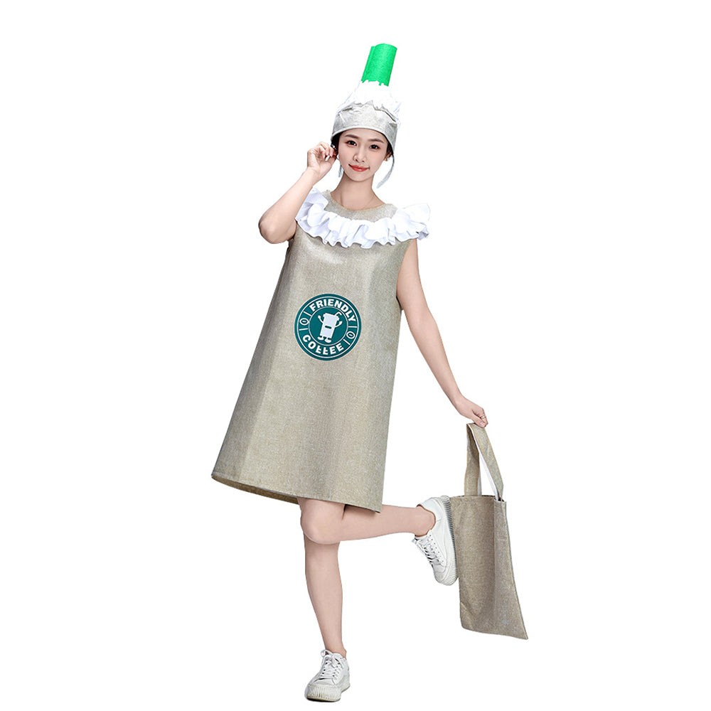 Kori Deer 可莉鹿 萬聖節兒童成人食物裝扮咖啡星冰樂帽子+造型服+提袋3件組