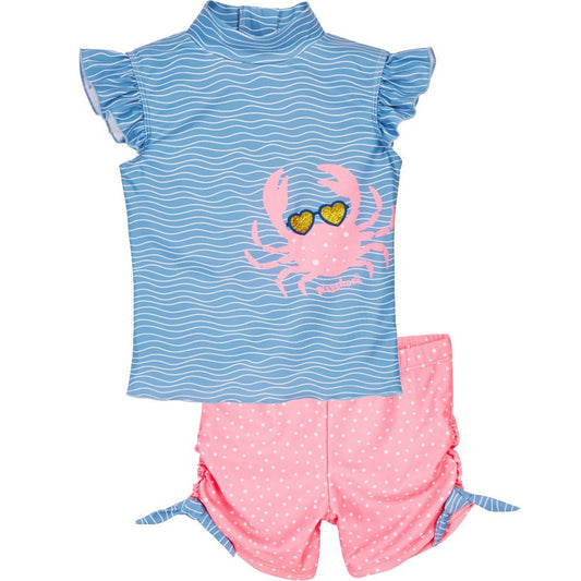 德國PlayShoes 抗UV防曬短袖兩件組兒童泳裝-螃蟹
