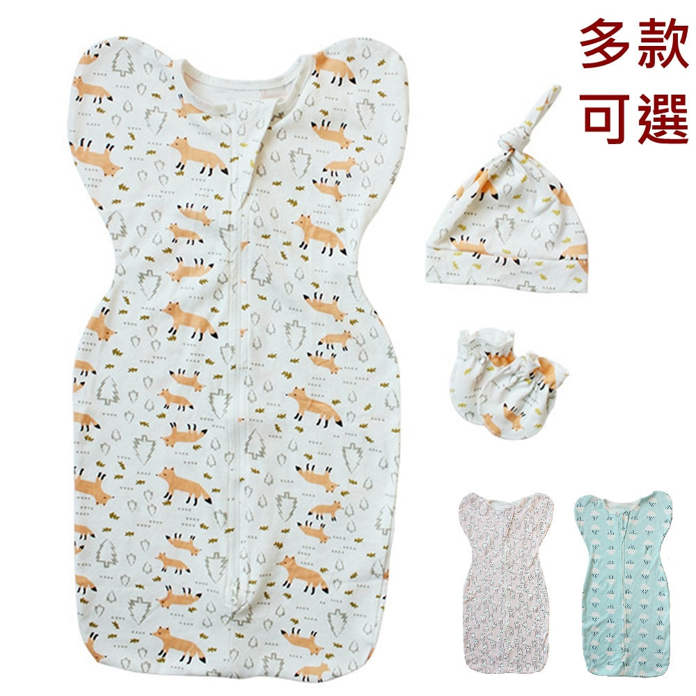 Kori Deer 可莉鹿 純棉懶人嬰兒蝴蝶型包巾/連身睡衣套裝 0-5個月