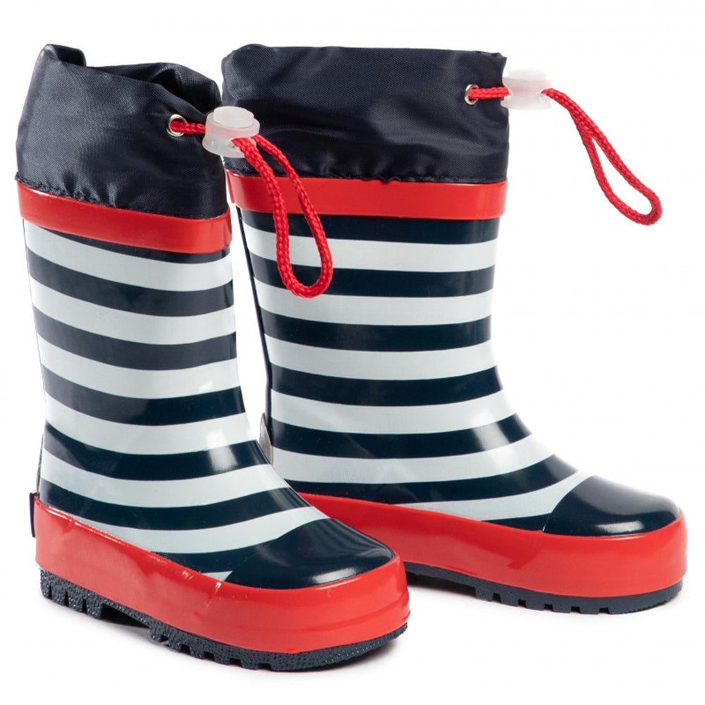 德國PlayShoes 天然橡膠中筒束口式兒童雨鞋-海軍風