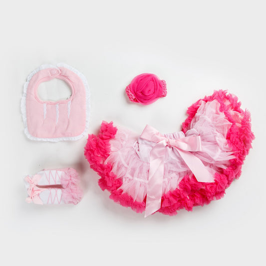 [日安朵朵]女嬰童蓬蓬裙禮盒組 - 粉嫩小公主櫻花(裙+圍兜+寶寶襪)