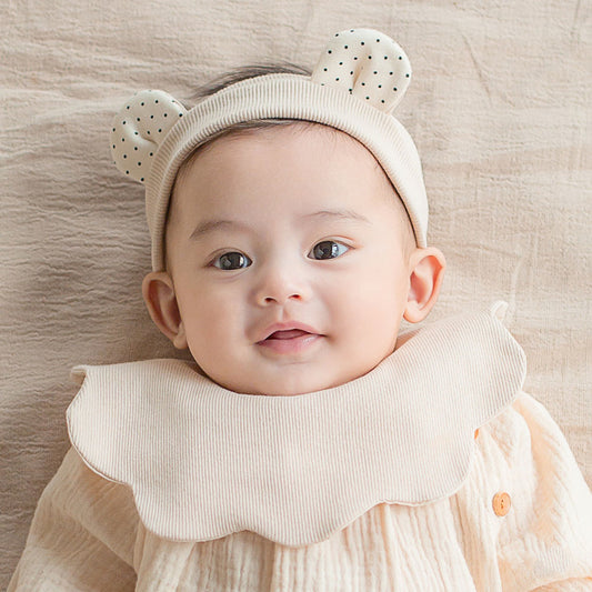Happy Prince 韓國製 Creamy熊熊嬰兒童髮飾+花瓣圍兜2件組