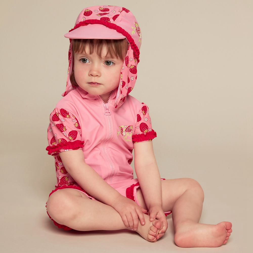 德國PlayShoes 抗UV防曬短袖兩件組兒童泳裝-草莓