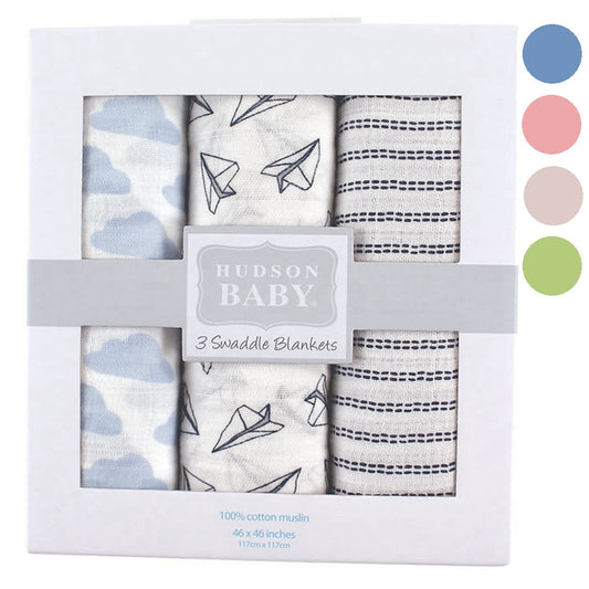 Hudson Baby 嬰兒多用途純棉紗布巾包巾3入禮盒組