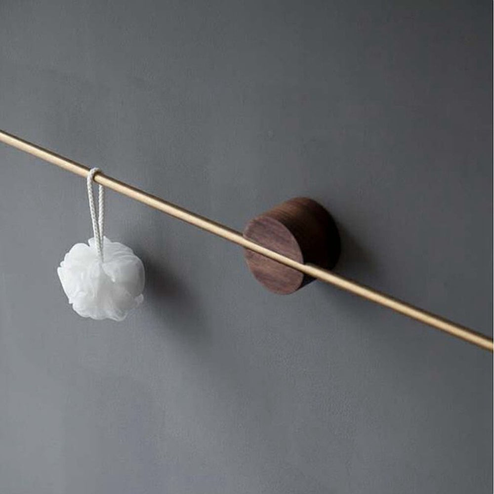 KOTI 日安生活 實木黃銅可調節免打孔無痕浴室毛巾架