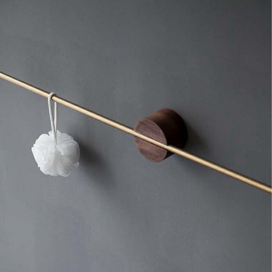 KOTI 日安生活 實木黃銅可調節免打孔無痕浴室毛巾架