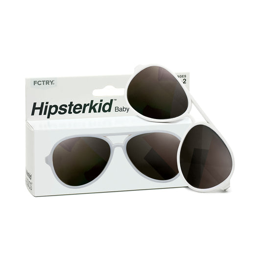 美國Hipsterkid 抗UV時尚嬰兒童偏光太陽眼鏡(附固定繩) - 飛行員白