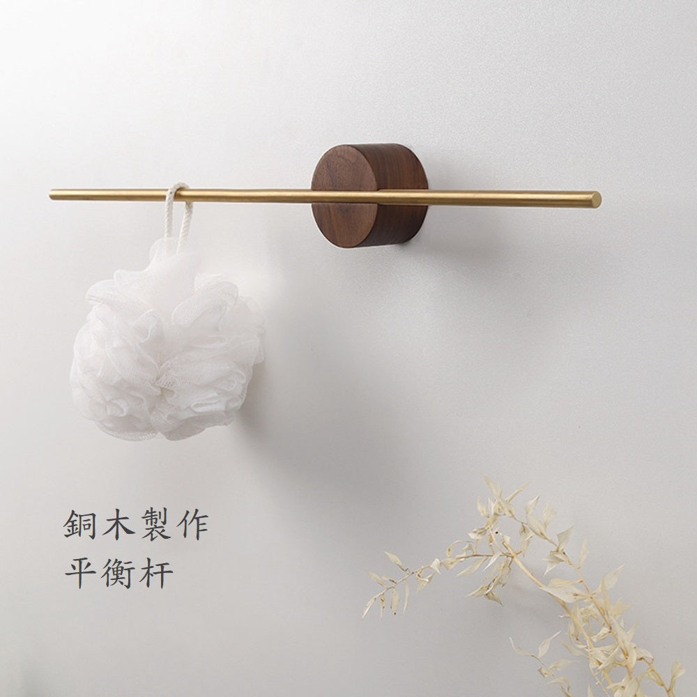 KOTI 日安生活 實木黃銅可調節免打孔無痕浴室毛巾架