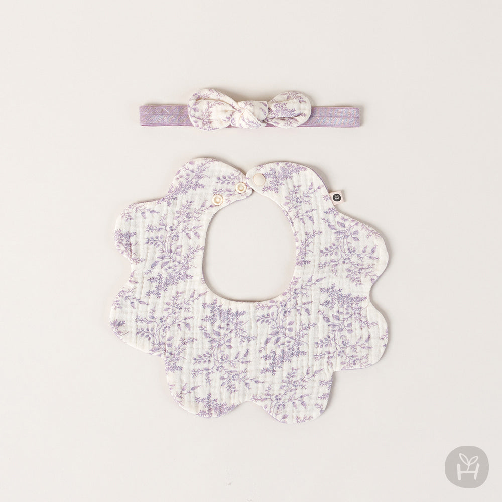 Happy Prince 韓國製 Lilac優雅紫丁香女嬰兒童髮飾+圍兜2件組