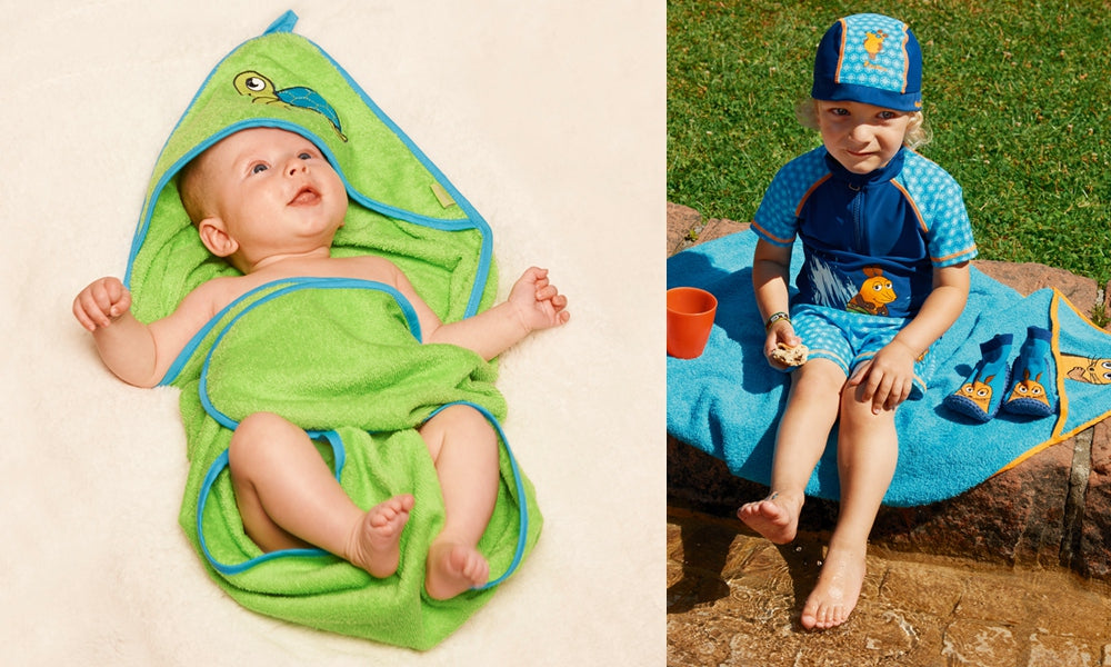 德國PlayShoes	 純棉嬰兒童動物造型連帽浴巾/包巾+洗澡手套彌月禮盒