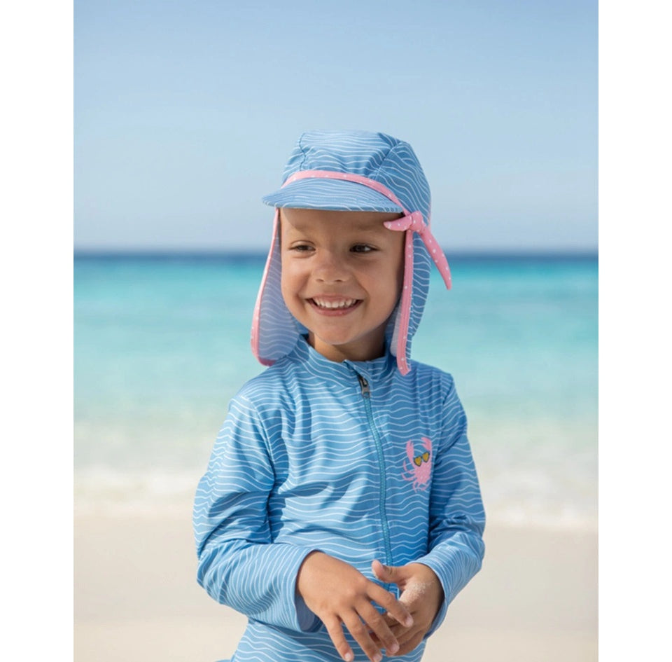 德國PlayShoes 嬰兒童抗UV防曬水陸兩用遮頸帽-螃蟹