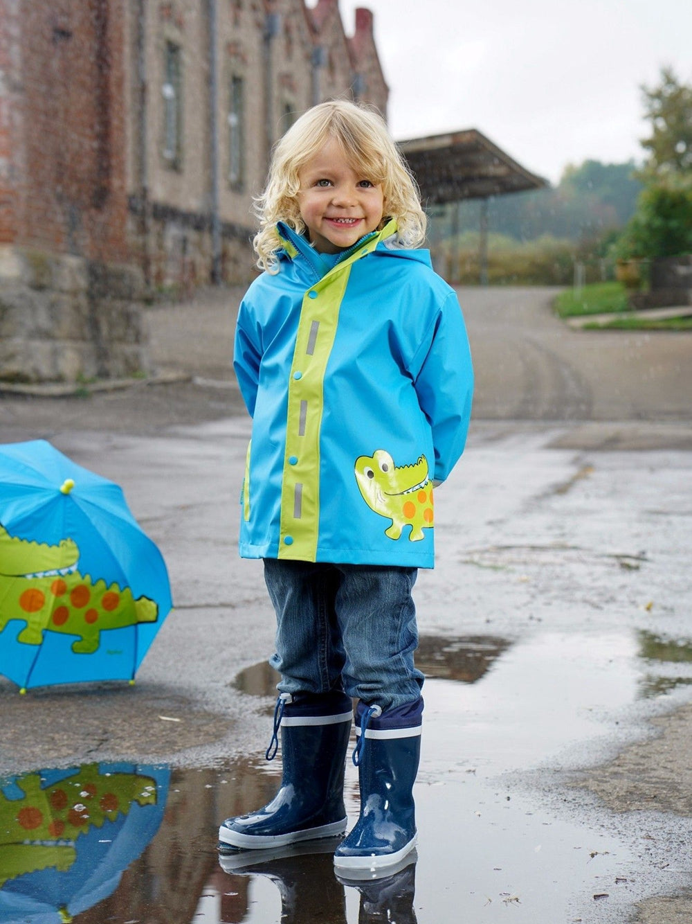 德國PlayShoes	 超輕量可機洗連帽兒童雨衣外套-鱷魚