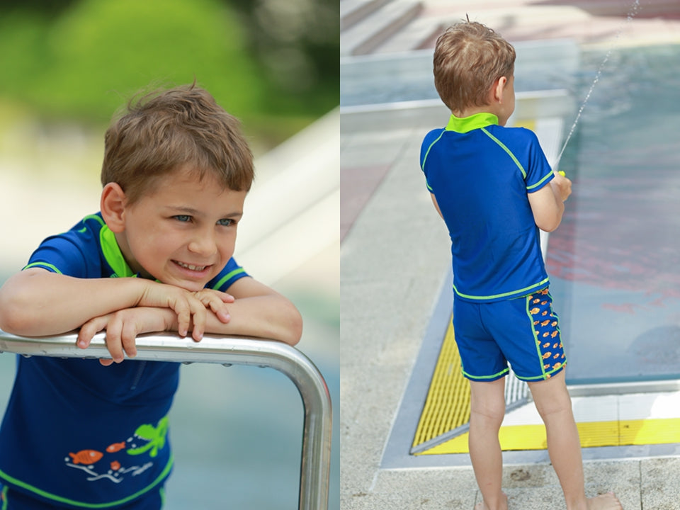 德國PlayShoes 抗UV防曬短袖兩件組兒童泳裝-鱷魚