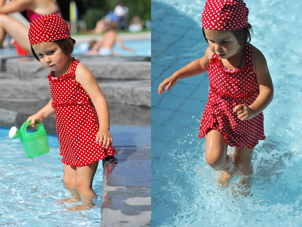 德國PlayShoes 抗UV防曬兒童連身泳裝-復古波點裙