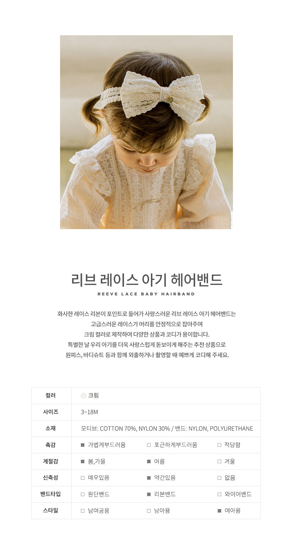 Happy Prince 韓國製 Reeve蕾絲蝴蝶結女嬰兒童髮帶