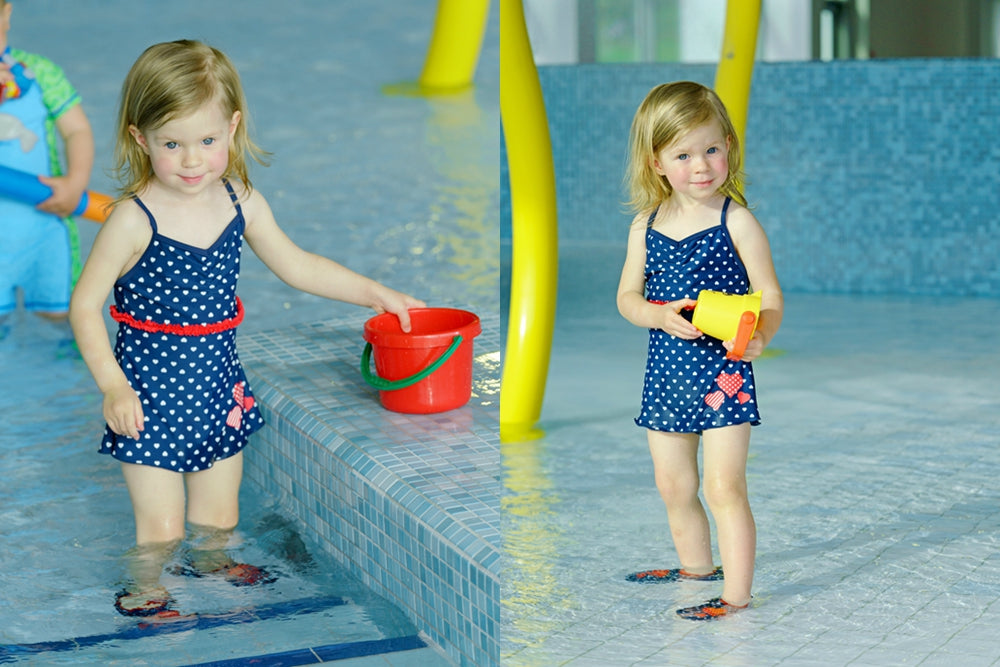德國PlayShoes 抗UV防曬兒童連身泳裝-愛心荷葉邊裙