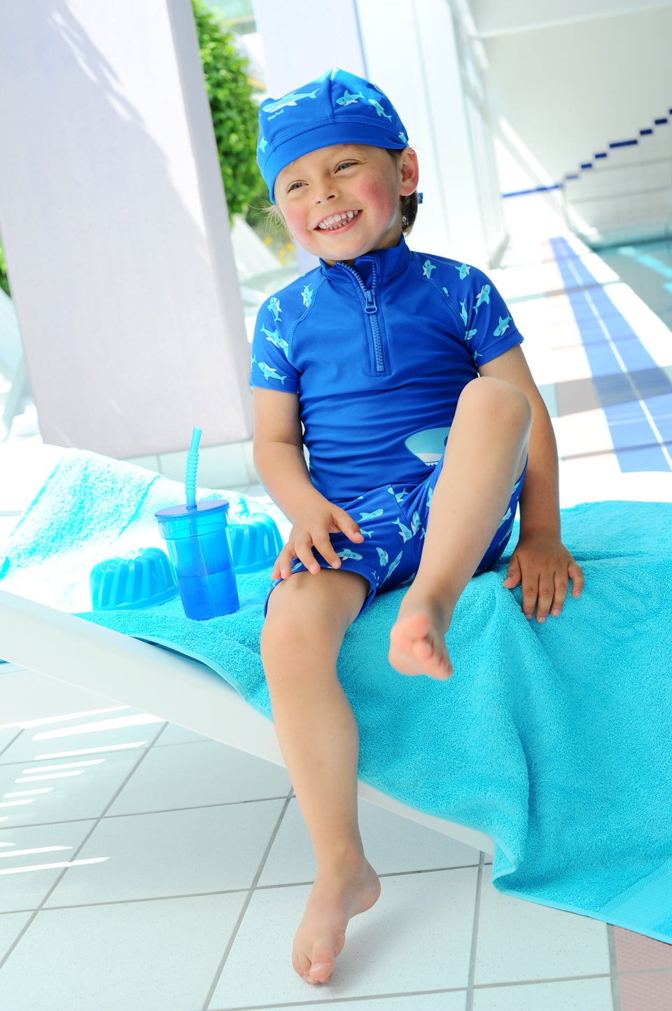 德國PlayShoes 抗UV防曬短袖兩件組兒童泳裝-鯊魚
