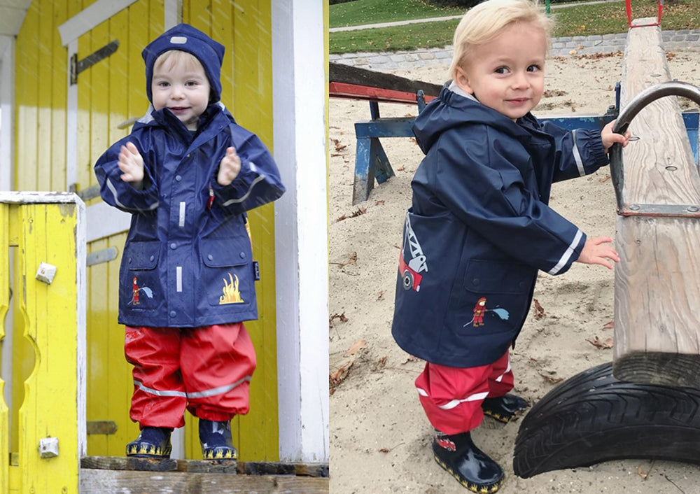 德國PlayShoes	 超輕量可機洗連帽兒童雨衣外套-消防車