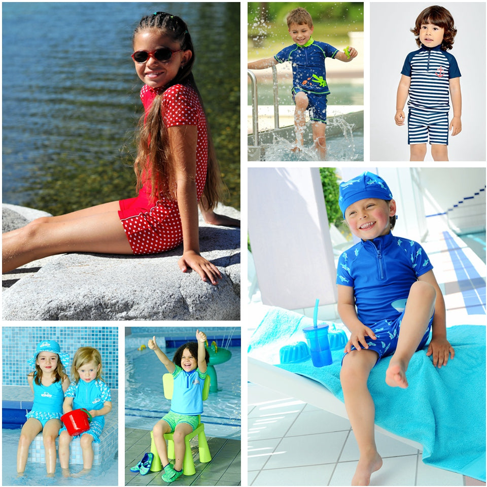 德國PlayShoes 抗UV防曬短袖兩件組兒童泳裝-天鵝
