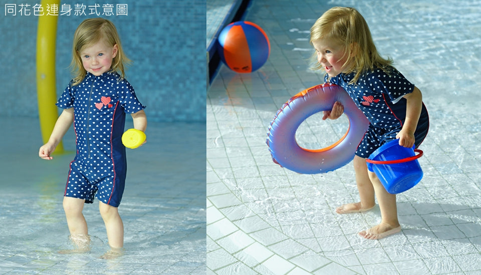 德國PlayShoes 抗UV防曬短袖兩件組兒童泳裝-愛心荷葉邊