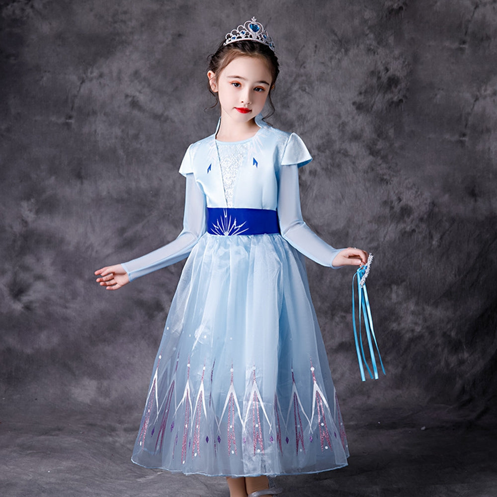 Kori Deer 可莉鹿 冰雪2女王氣質長袖淺藍洋裝 女童公主萬聖節禮服