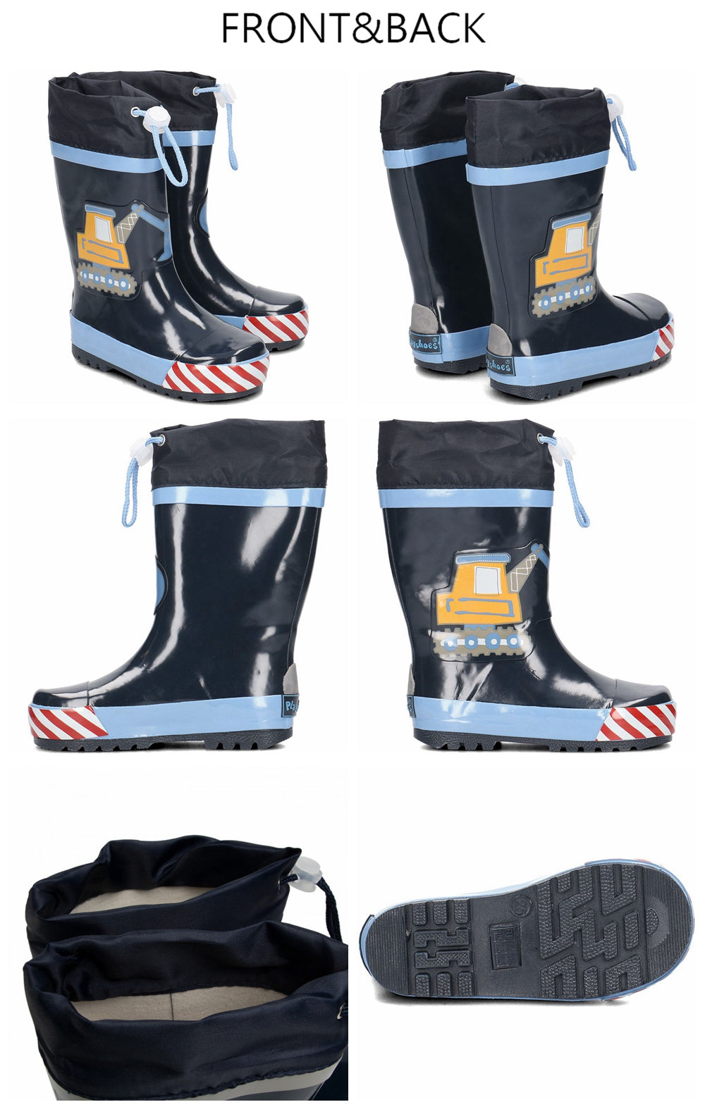 德國PlayShoes 天然橡膠中筒束口防水兒童雨鞋-工程車