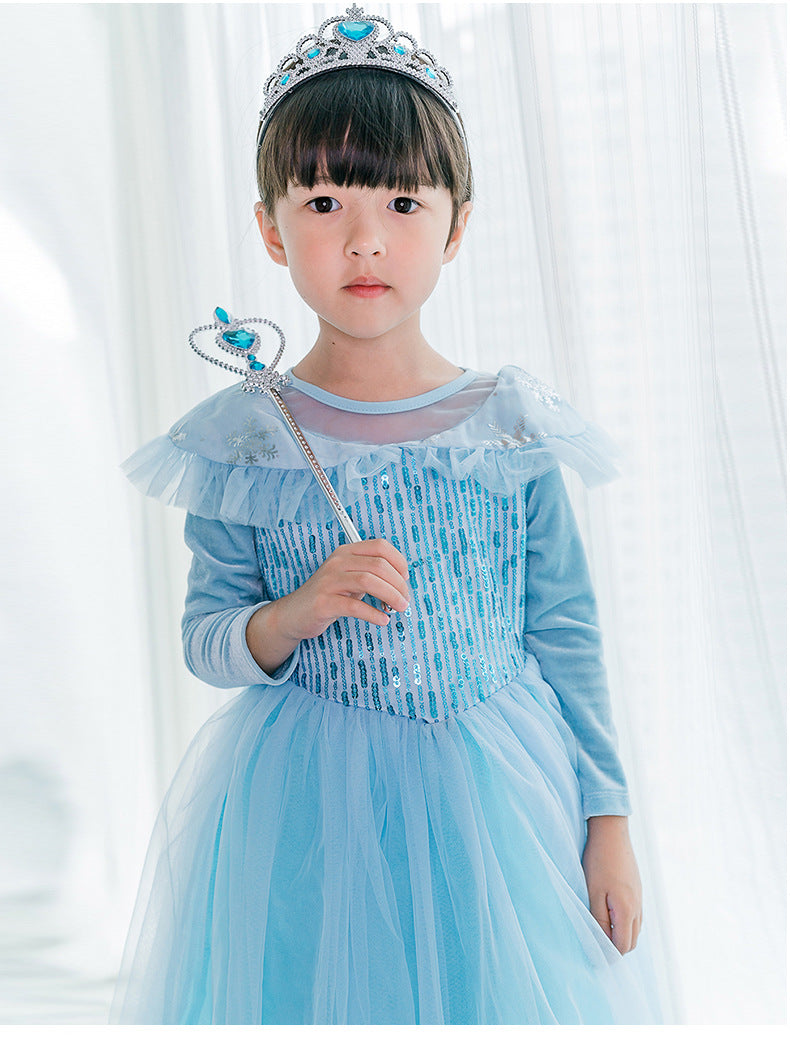 Kori Deer可莉鹿 女童萬聖節變裝派對造型服裝公主服-多款-長袖-冰雪艾莎亮片(禮服造型攝影寫真)