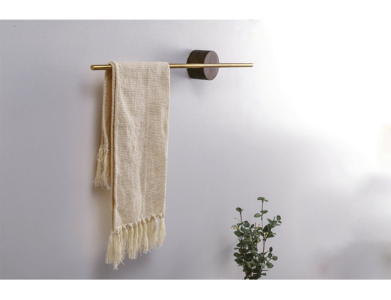 KOTI 日安生活 實木黃銅可調節免打孔無痕浴室毛巾架