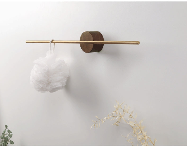 KOTI 日安生活 實木黃銅可調節免打孔無痕浴室毛巾架